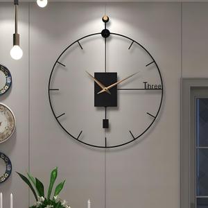 Large Wall Clock Living Room Decor 23" Modern Wall Clock with Swing Pendulum Metal Non-Ticking Silent Decorative Wall Clocks for Home Decor Office Dining Room Bedroom (Black)