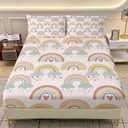 AILONEN Rainbow Twin XL Fitted Sheet Set, 3-Piece (Fitted Sheet + 2 Pillowcases), Microfiber, 3D Digital Print, Elasticated All Round