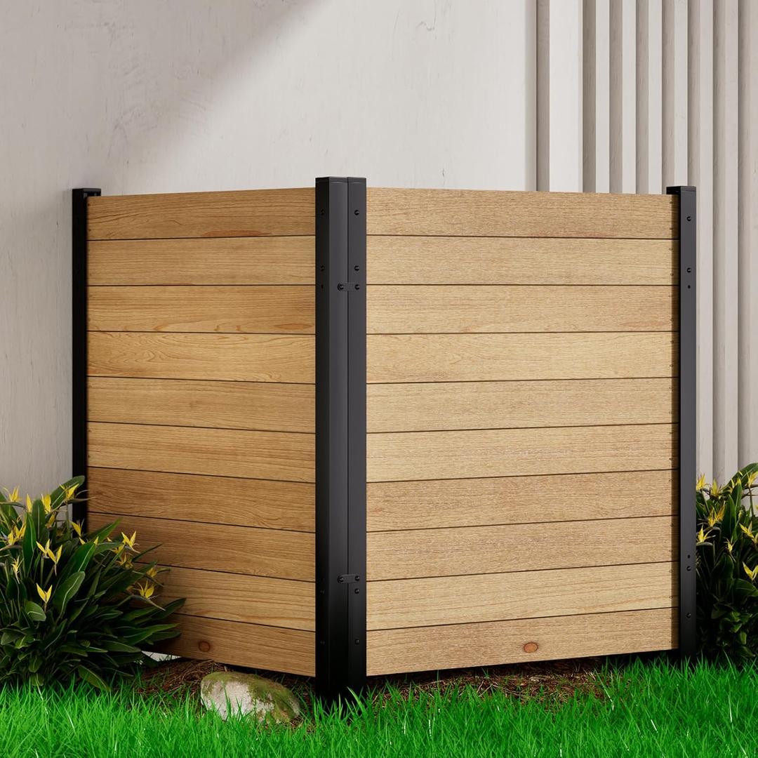 Air Conditioner Fence 2 Panel 42'H 38'W Wood Outdoor Privacy Wall, Pool Equipment Enclosure, Trash Can Enclosures, Black Aluminum Fence Post