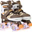 NEMONE Roller Skates for Boys Kids Ages Adjustable Light up Wheels, Todder Beginner Rollerskates Indoor Outdoor Sports Brown S