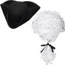 Liitrsh 2 Pieces Halloween Costume Accessories Black Tricorn Hat and White Wig Historical Colonial Outfit for Adults Teens Women Men Halloween Revolutionary War Cosplay Party