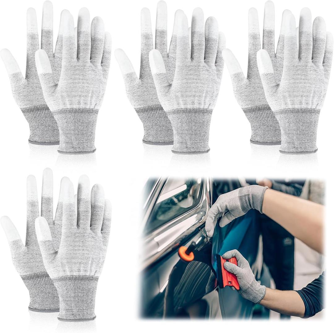 4 Pairs Vinyl Wrap Gloves for Car Anti-static Carbon Fiber Coated PU Coated Finger Gloves for Car Wrapping