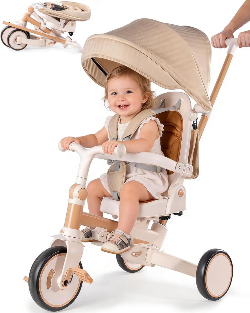 7-in-1 Tricycle for Toddlers 1-3 Years Gift, Foldable Baby Trike Stroller