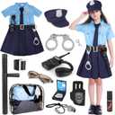 deAO Police Costume for Girls Police Officer Costume Pretend Play Accessories Role Play Cop Costume Accessories for Kids (Blue, L)
