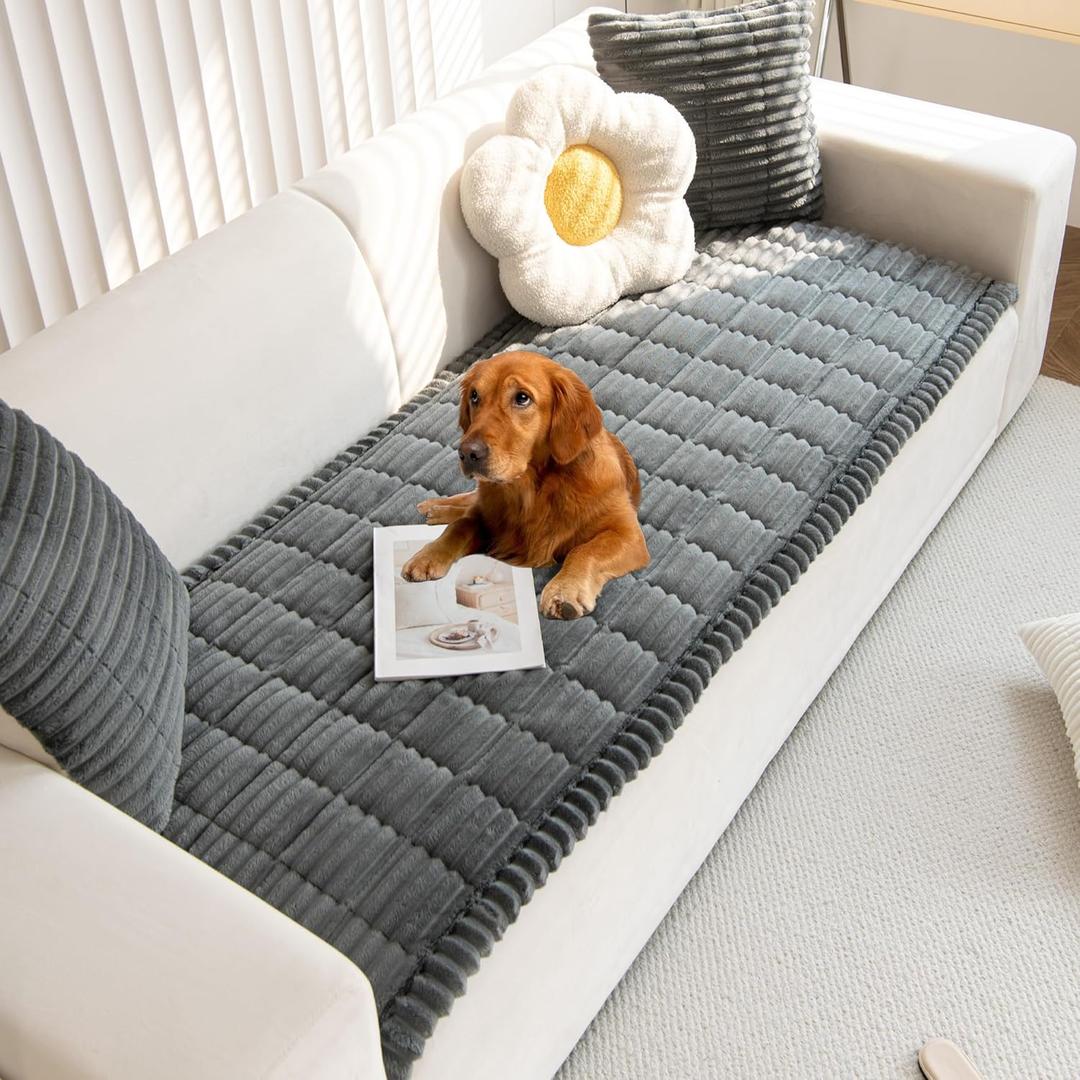 Mivnue Pet Couch Cover, Couch Covers for Dogs, Washable Dog Sofa Covers Couch Protector, Fuzzy Non Slip Couch Slipcover Pet Friendly (27.6" x 70.9", Dark Grey)
