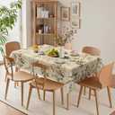 Spring Boho Farmhouse Vintage Floral Botanical Polyester Rectangle Tablecloth Table Cloth Waterproof Wipeable Wrinkle Free Oblong Tablecloth for Kitchen Dining Patio, 60 x 84 Inch, Beige