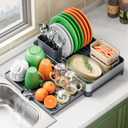 Small Dish Drying Rack Space Saving, 304 Stainless Steel Dishes Rack for Kitchen Counter, Expandable Kitchen Dish Drying Racks, Compact Dish Drainer Rack Foldable, Mini Dish Racks for 1-3 Persons