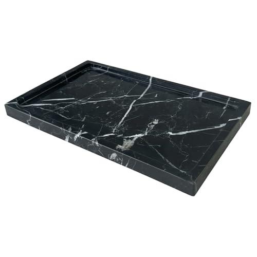 OAIQNUJ Natural Marble Vanity Tray, 10"x6" Genuine Black Marble Tray for Bathroom/Kitchen/Dresser, 11,7×8 inch