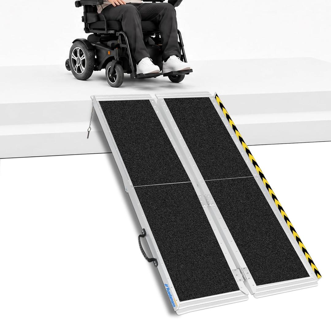 Ruedamann 5FT Ramps for Wheelchairs for Home, 800 lb Capacity
Quad Fold Design, Built-in Carry Handle, Non-Slip Surface, Aluminum Construction, Ready to Use