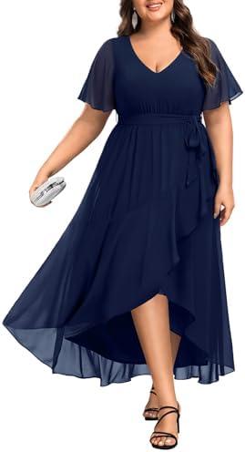 Talisea Womens Plus Size Long Dress Chiffon High Low Split Ruffle Evening Bridesmaid Wedding Guest Formal Maxi Dresses Size 18W