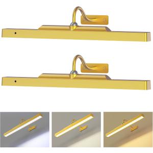 Picture Light Gold 2Pack, 5000mAh Battery Opertated Cordless Picture Lights for Wall, 16in CCT Dimmable with Touch Control for Wall Painting,Frame, Portrait, Dartboard