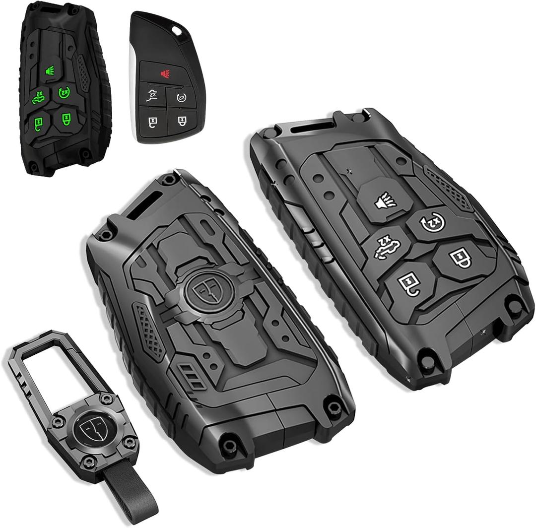 For GMC Heavy Key Fob Cover for 2022-2025 2026 Chevy Silverado 1500 GMC Sierra 1500, Metal Key Case for Chevrolet Tahoe 2024 2025 2026 Silverado Sierra 2500HD 3500HD Key Protector 5 Buttons