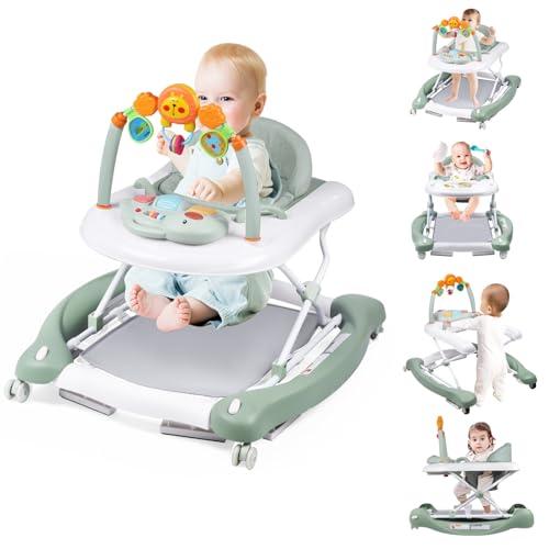 Boyro Baby Baby Walker, 5-in-1 Baby Walkers for Boys and Girls 6-12 Months with Bouncer, Removable Footrest, Feeding Tray & Music, Foldable & Adjustable Activity Walker for 6-18 Months Toddler Infant