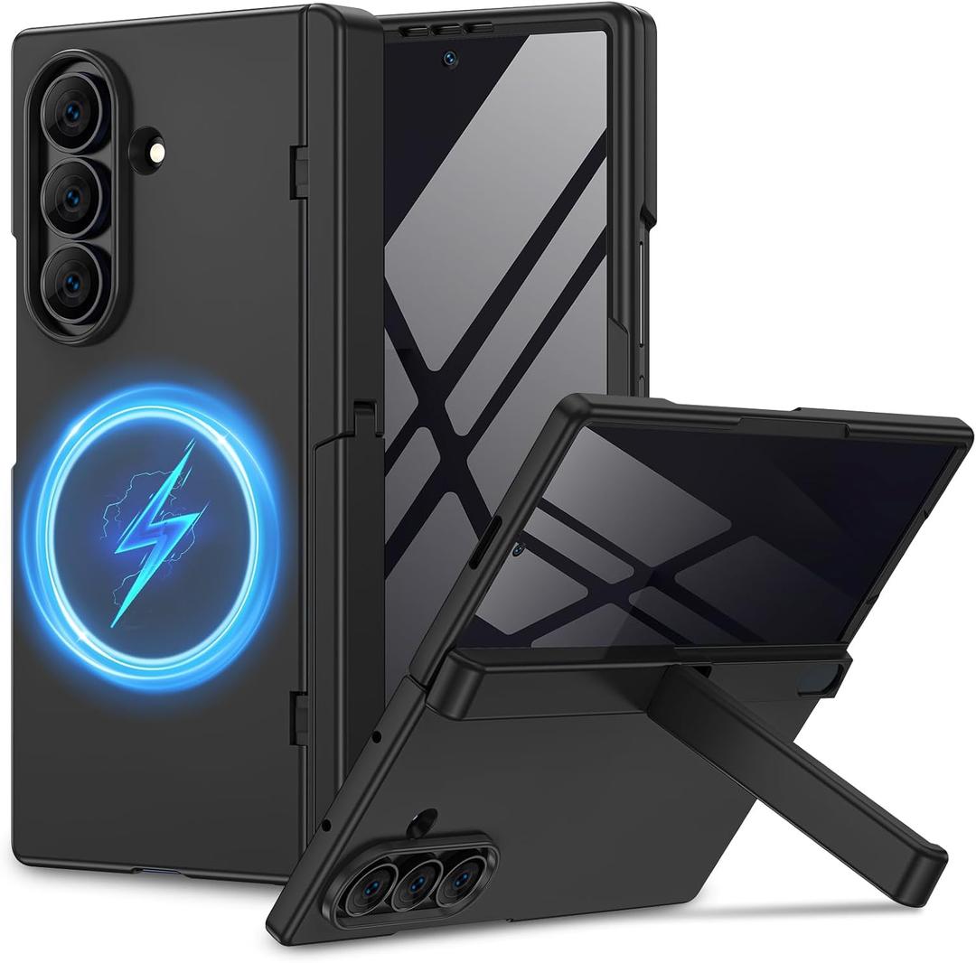 for Samsung Galaxy Z Fold 6 Case with Privacy Screen Protector, [Compatible with Magsafe] [Hidden Kickstand][Hinge Protection] Full Body Hard Shockproof Slim Phone Cover for Z Fold 6 - Black