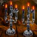 TURNMEON 2 Pack Halloween Candles LED Candelabra,Halloween Decorations 3-Candles Flickering Lamp Light Up Battery Operated Candles Holder Flame Less Bat Spider Decor Indoor Table Home Party