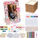 Suncalla DIY Wooden Picture Frames Craft Kit 4 x 6 Inch Wooden Picture Frames with Acrylic Pens Beads Mini Charms Gem Stickers Glitter for Crafts Graduation Birthday Wedding(10 Pcs,Rectangular Shape)