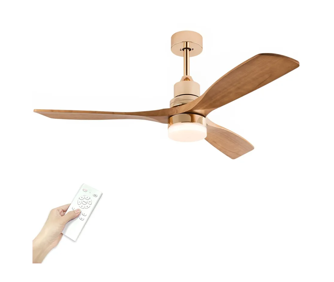 Modern Indoor Ceiling Fan with Light Remote Control,3 Solid Wood Blades,6 Speed DC Motor,22W Dual Color LED, Outdoor Ceiling Fan Chandelier for Living Room,Bedroom,Patio,Dining Room (Rose Gold 48inch)