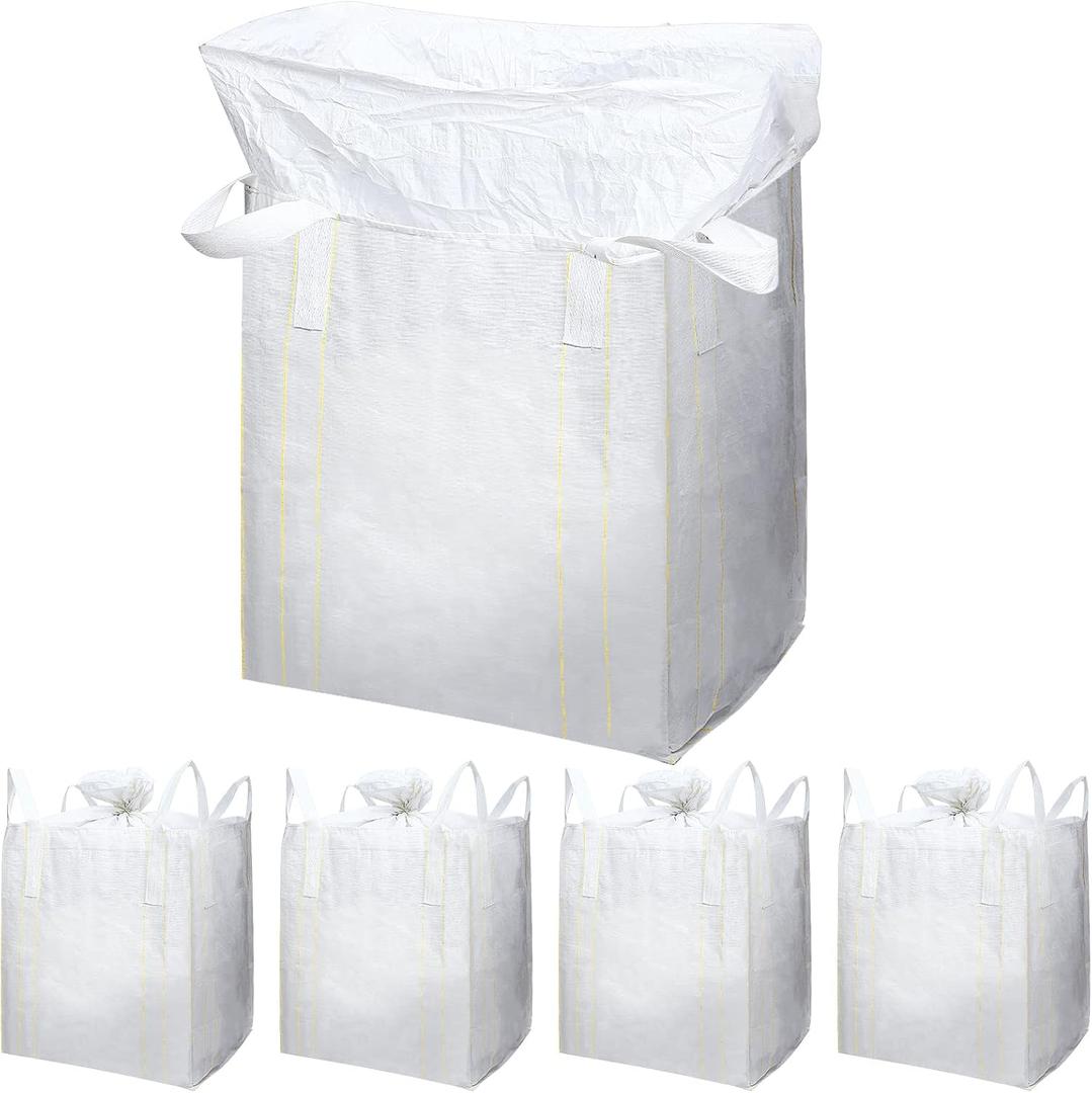 5 Pack FIBC Bulk Bags 1 Ton Bag 35"L x 35"W x 43"H 2200lbs Swl Woven Polypropylene Sack Heavy Duty One Ton Sandbags Duffle Top Flat Bottom for Sand, Industrial, Produce, Fruit, Transport