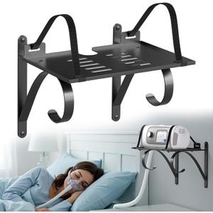 CPAP Wall Mount Shelf Stand for ResMed AirSense 10/11 CPAP Hose Holder for Bed, Heavy Duty CPAP Holder Bedside with Extra Large Surface, Adjustable Hose Hanger & Mask Hook, Space-Saving & Durable