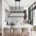 Farmhouse Rectangle Chandeliers for Dining Rooms, Modern Linear Hanging Light Fixture Matte Black 5-Light Industrial Pendant Lighting for Kitchen Island
