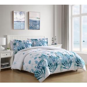 Caribbean Joe King 3-Piece Comforter Set, Tropical Coastal Beach Design Bedding, We Belong at Sea