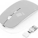 Wireless Mouse for Laptop/MacBook Air/Pro & iPad, Mouse Jiggler Mode Bluetooth 5.2/2.4G Rechargeable Silent Click 3-Level DPI Slim Portable USB-A&C Receiver (Mouse Jiggler Mode, Silver)