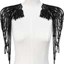 1 Pair Handmade Rhinestone Applique for Clothes, Sparkle Crystal Sewing Patches for Wedding Dress, Glass Beads Fringe Epaulettes for Shoulder Bodice Jacket Party Embellishment (Black)