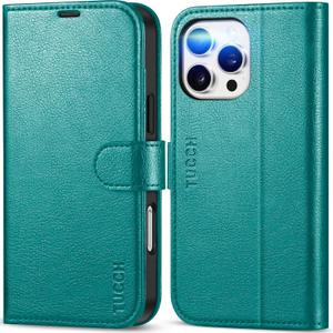 TUCCH Case Wallet for iPhone 16 Pro Max, RFID Blocking [4 Card Holder] Kickstand Shockproof TPU Interior Case, PU Leather Magnetic Flip Folio Cover Compatible with iPhone 16 Pro Max 2024, Cyan