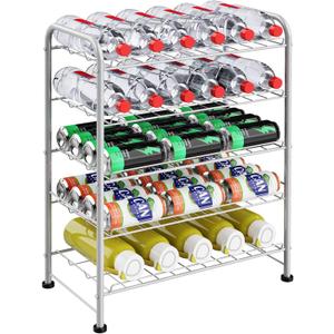 Water Bottle Holder Organizer 5 Tier Water Bottle Storage Rack, Freestanding Floor Beverage Soda Can Dispenser Organizer Rack for Pantry, Kitchen Countertop, Cabinet, Office, Hold 30 Bottles, Silver
