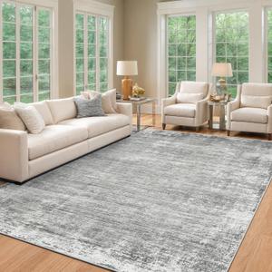 zesthome 7x9 Area Rugs for Living Room, Abstract Machine Washable Rug, Neutral Modern Soft Bedroom Rugs, Dining Room, Nursery, Non Slip Kitchen Carpet, Non-Shedding Indoor Home Office Rug (Grey)