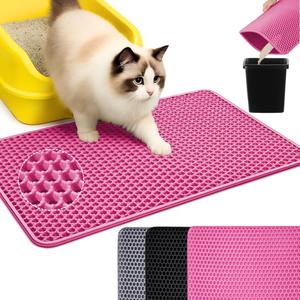 Andalus Brands Large Cat Litter Mat - Waterproof & Urine-Proof Litter Box Mat, Non-Slip Kitty Litter Mats for Floor, Easy to Clean Litter Trapping Design (30" x 24", Pink)