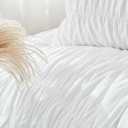 Bonlino King Size Comforter Set - Ruched White Comforter King Bed Set Boho Shabby Chic Bedding - Fluffy 3 Piece Ruffle Comforter Set with Pillow - Soft and Luxury