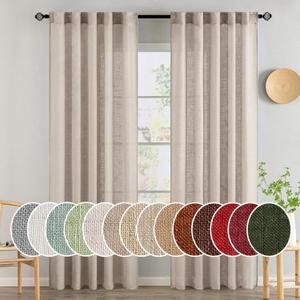 MIULEE Natural Linen Curtains 84 Inch Length 2 Panels for Bedroom Living Room, Soft Linen Textured Window Drapes Semi Sheer Light Filtering Back Tab Rod Pocket Farmhouse Modern Burlap Look Decor