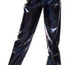 SIAEAMRG Womens Shiny Metallic High Waist Stretchy Jogger Pants, Wet Look Hip Hop Club Wear Holographic Trousers Sweatpant