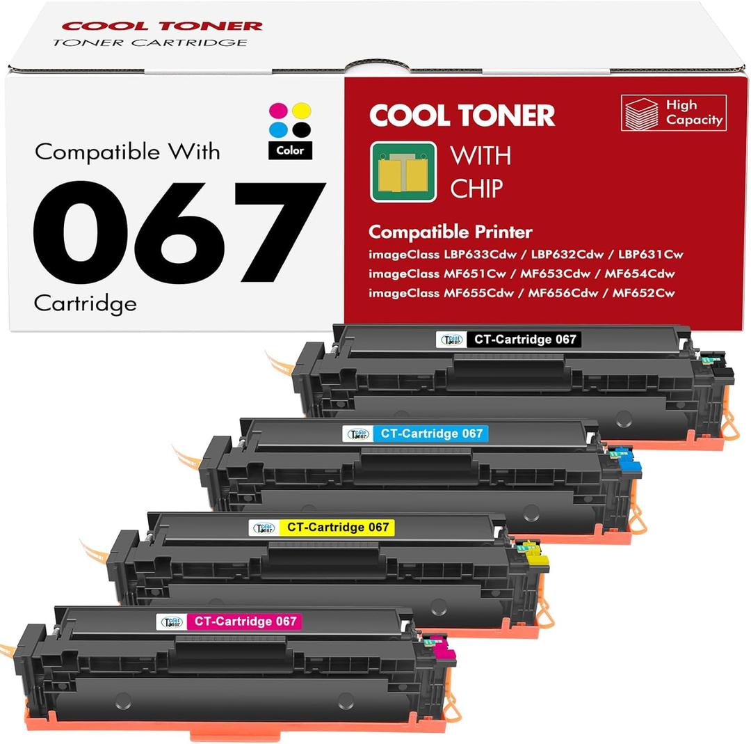 067 Toner Cartridge Set 067H MF654Cdw MF656Cdw Compatible for Canon Color ImageCLASS LBP632Cdw MF654Cdw MF653Cdw LBP633Cdw MF652Cdw MF650C Printer 4 Pack High Yield Ink (Black Cyan Yellow Magenta)