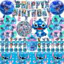 Stitch Party Supplies, 101PCS Birthday Decorations Set Include Banner, Balloons, Stickers, Hanging Swirls, Cake Cupcake Toppers, Tablecloth for Boys Girls Stitch Theme Party