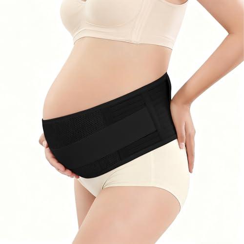 POXXU Maternity Belly Band, Pregnancy Support Belt with Adjustable Compression Wrap, Soft & Breathable Belly Bands for Pregnant Women and Pain Relief for Back, Pelvis (Black)