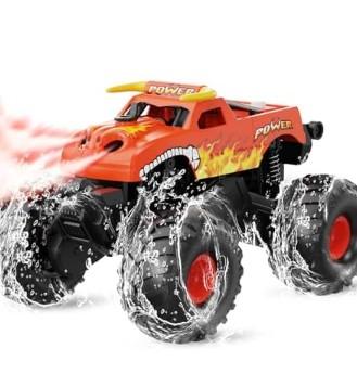 Fistone Amphibious Remote Control Car, 2.4GHz RC Monster Truck with Spray and Light, 4WD All-terrian Off-Road Amphibious Vehicle Toy Gifts for Kids Boys/Girls Age 6+