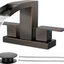 Cobbe Waterfall Bathroom Faucets 3 Hole, Oil Rubbed Bronze Bathroom Sink Faucet Square 4 Inch Centerset with Pop-Up Drain, 2 Handle and 2 Supply Hoses, Lead-Free Stainless Steel for Vanity Sink Rv