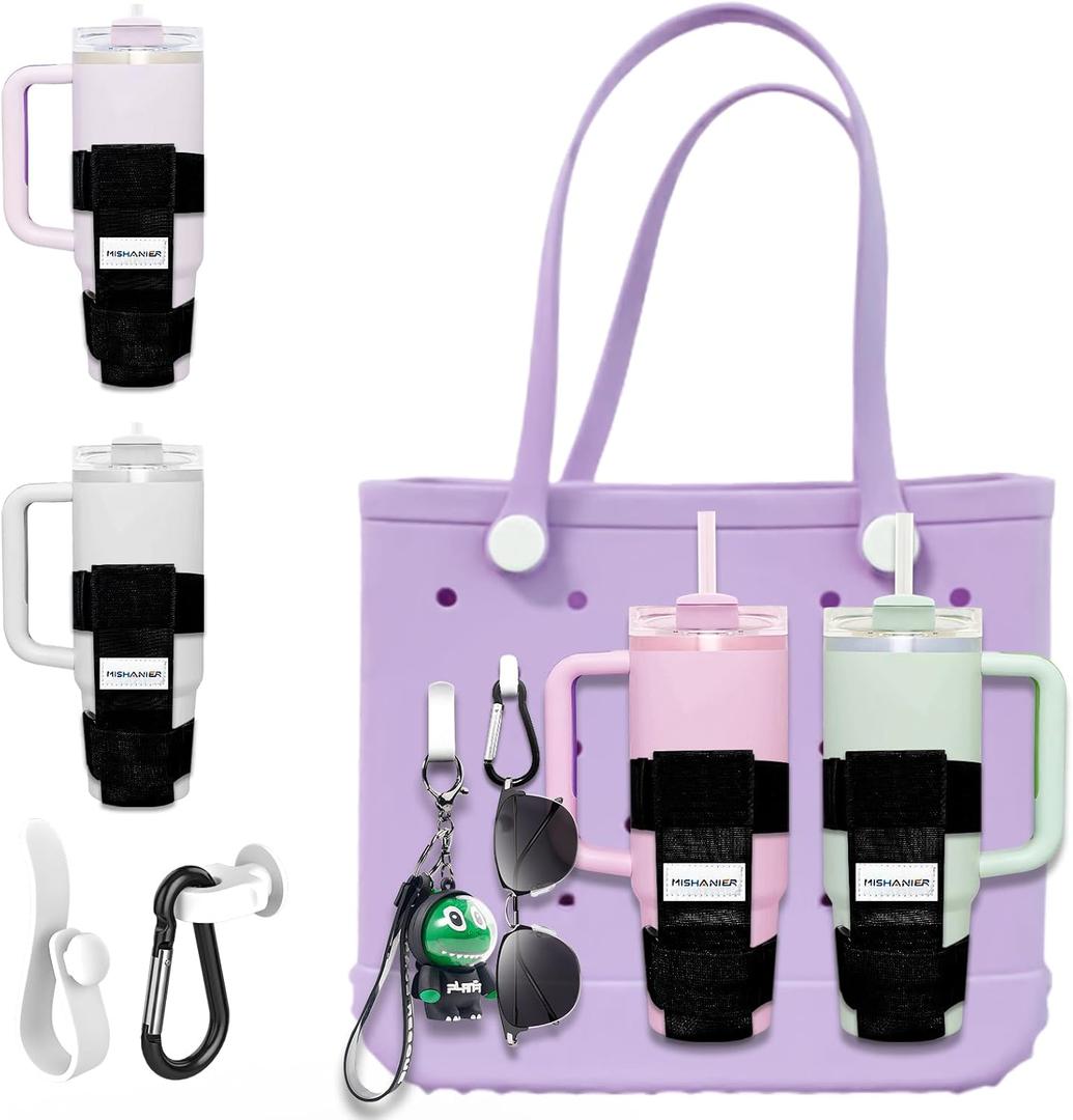 Bogg Bag Cup Holder for Stanley/Owala/Yeti - Fits 16-40oz, Adjustable, Compatible with All Bogg Bag and Simple Modern Beach Tote (2 PCS)