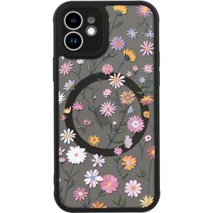 LUHOURI for iPhone 12 Mini Case Cute - Wireless Charing Compatible,Trendy Floral Design for Women Girls,Military-Grade Shockproof Not-Slip Matte Phone Cover, Colorful Petite Daisies