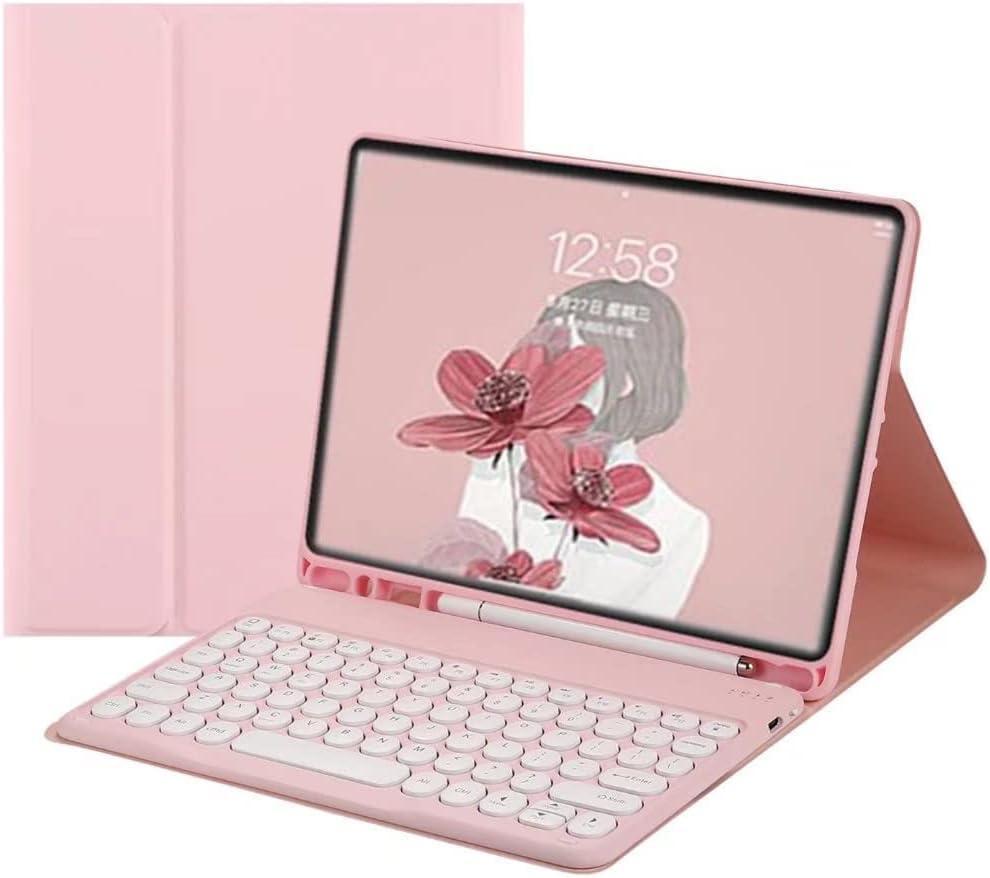 Keyboard Case for Galaxy Tab A8 10.5 Inch 2022 Model (SM-X200/X205/X207) - Slim Leather Folio Cover with S Pen Holder - Magnetically Wireless Detachable Keyboard - Round Keys (Pink)