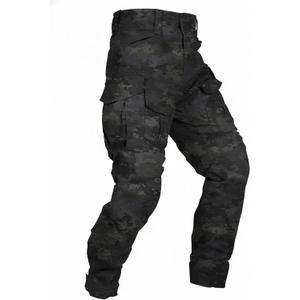 Men's Tactical Pants | Water Resistant Camo Cargo Pants Ripstop EDC Work Hiking Pants with 10 Pockets No Belt (Black)