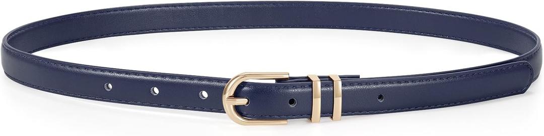 JASGOOD Womens Skinny Leather Belt Ladies Thin Faux Leather Belt with Gold/Silver Buckle for Jeans Dress Pants (Fit waist size 21-25 inch, Navy Blue)