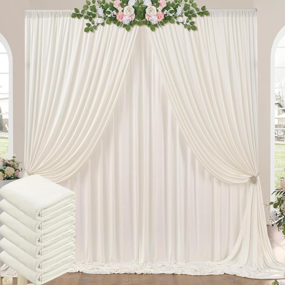 30ft x 10ft Wrinkle Free Ivory Backdrop Curtains for Parties, 6 Panels 5x10ft Polyester Photo Backdrop Drapes for Wedding Birthday Photography Background Baby Shower