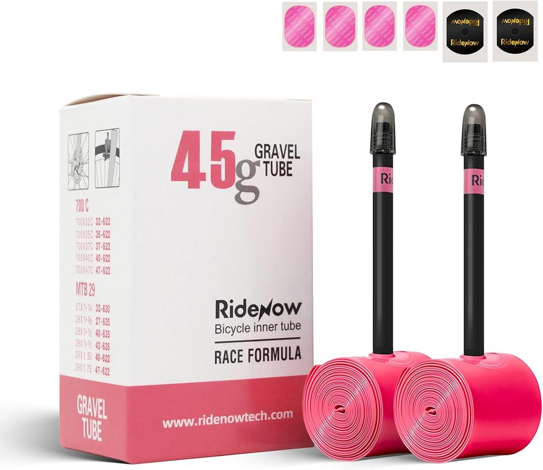 RideNow TPU Road Bike Inner Tube, 2 Pack Gravel Bike Tube 700 x 32C-47C with 45mm/65mm/85mm Presta Valves, Ultra-Light Puncture Resistant Bicycle Inner Tube(Include Bike Inner Tire Patch Repair Kits)