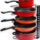 Vdomus Adjustable Pots and Pans Rack for Kitchen - Height Adjustable Rack - Kitchen Cookware Storage - Cabinet and Pantry Pan and Pot Lid Holder Organizer - Black Metal (Black) - 8.3"D x 15"W x 10"H