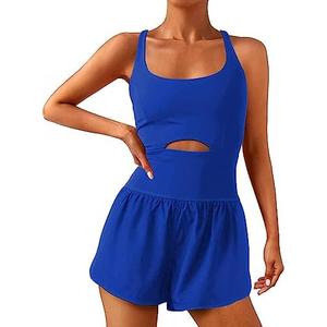 Wenlia Women's Workout Romper Sexy Sleeveless Tennis Dress Athletic One-Piece Running Onesie Criss Cross Jumpsuit Short for Summer Gym Casual Outfits, Royal Blue, Size M