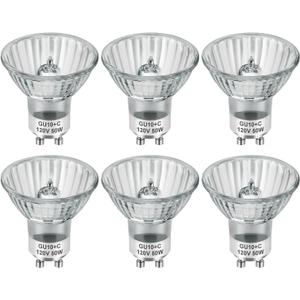 GU10 120V 50W Halogen Light Bulbs for Track and Range Hood, GU10+C Candle Warmer Lamp with Dimmable, 2700K Warm White, 6000+Hours Long-Lasting Pack of 6