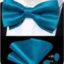 DiBanGu 3PCS Bow Ties for Men Pre-Tied Bow Tie and Pocket Square Set Adjustable Solid Satin Formal Tuxedo Bow Tie Wedding (Blue)